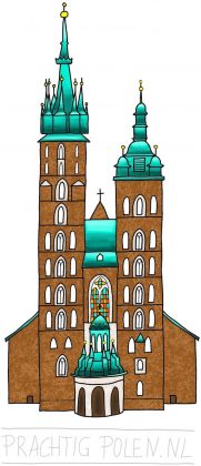 geïllustreerde versie van de Mariakerk op de Rynek (Grote Markt) in de Oude Stad van Krakau